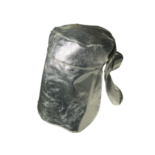 Aluminized fabric hood visor, fixed colorless eyepiece and flip-up tinted eyepiece, long neck cap