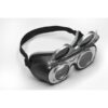 Fixed colorless eyepiece and flip-up tinted eyepiece, with protective bead