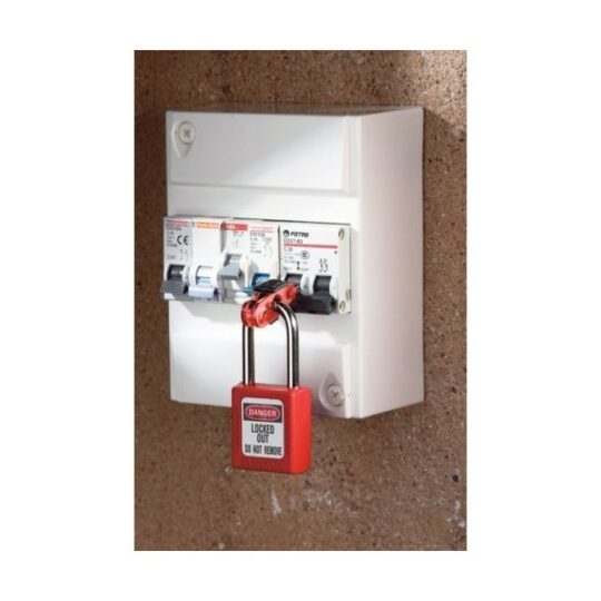 Mini circuit breaker block for standard switch, black handle, metal rod spacing