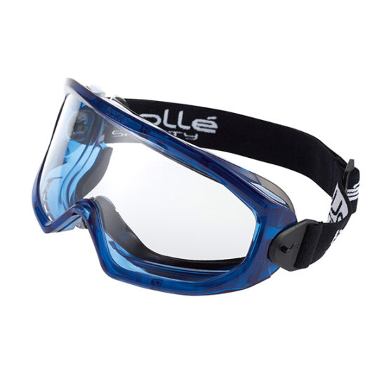 Colorless SUPERBLAST protective mask - Ventilated blue PVC frame - foam edge